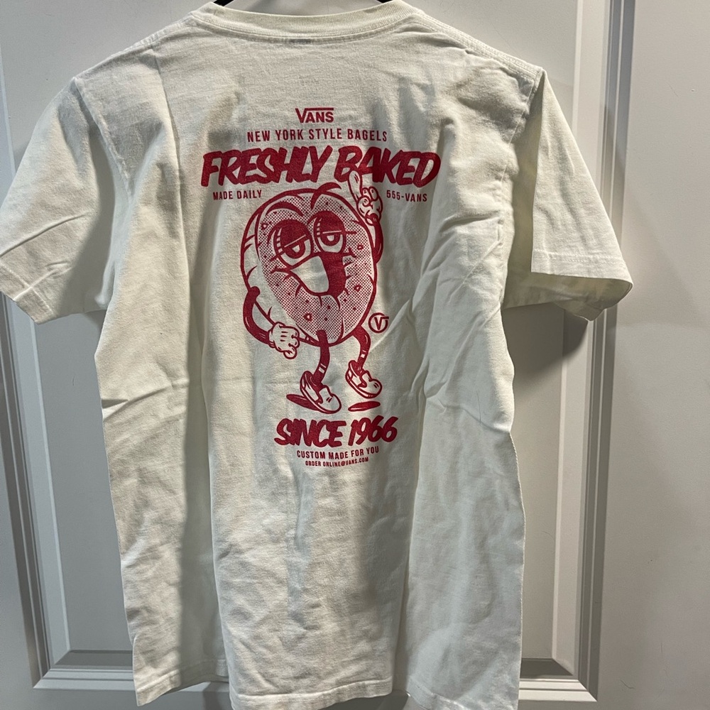 Vans Cream Short-Sleeve Tee with Red 'Freshly Baked' Graphic Have One Hole